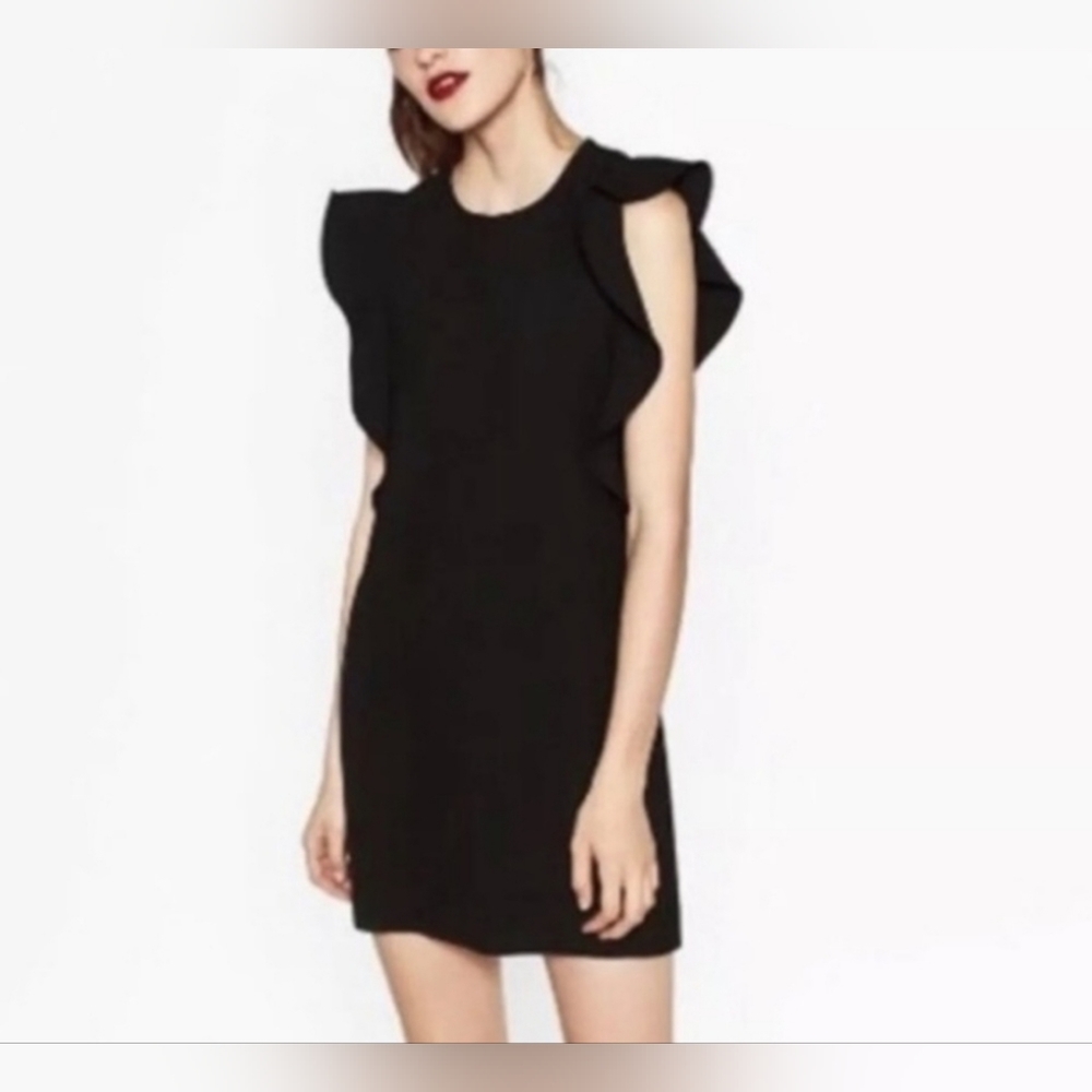 Zara Women Black Ruffle Sleeve Mini dress - Picture 11 of 12